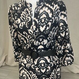 NWT Ellison Ikat Black and Cream Print Midi Dress Sz M